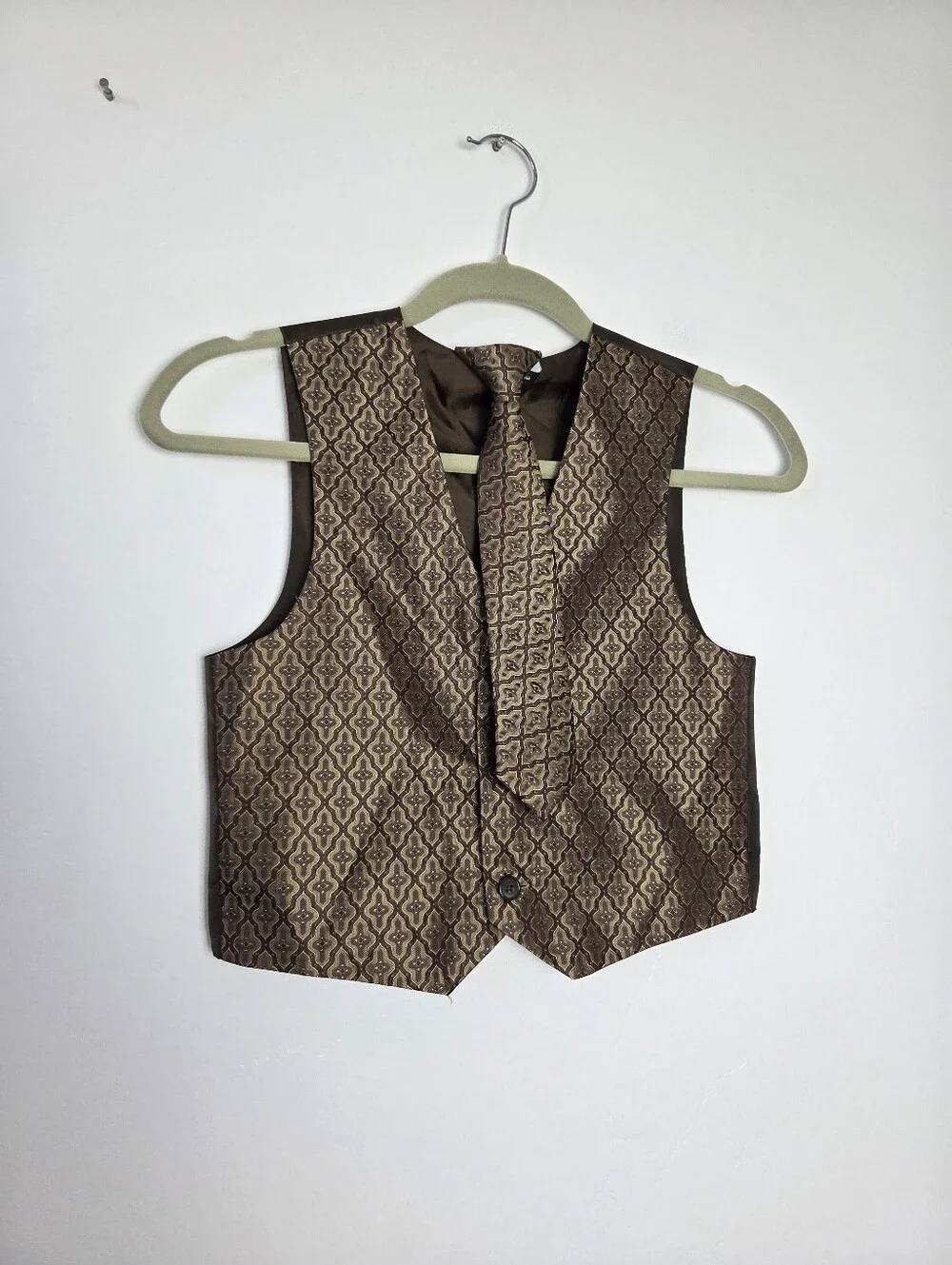 Boys Size 7 Vest And Tie Set Gold Brown Church Formal Wedding Event Preppy